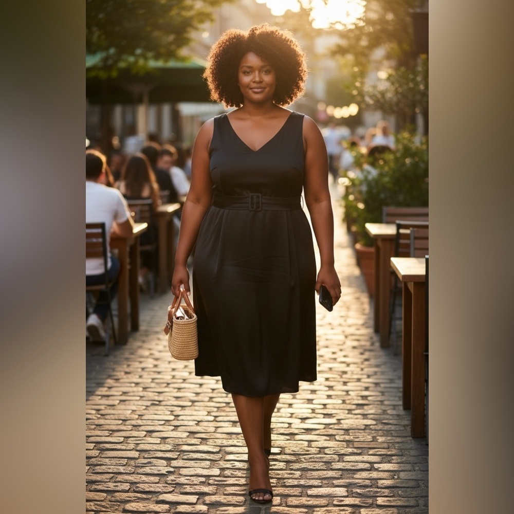 George Elegant Black Midi Dress. Size 14.